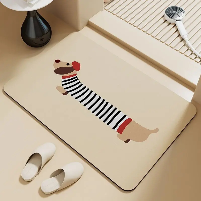 Zara Home Bathroom Rug - VIKAMA Cute Sausage Dog Striped Bathroom