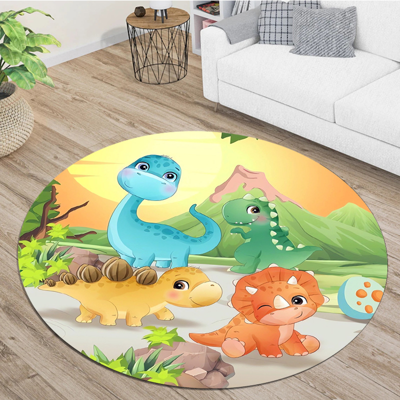 Zara Home Bathroom Rug - Cute Cartoon Dinosaur Mountain Sunset Round
