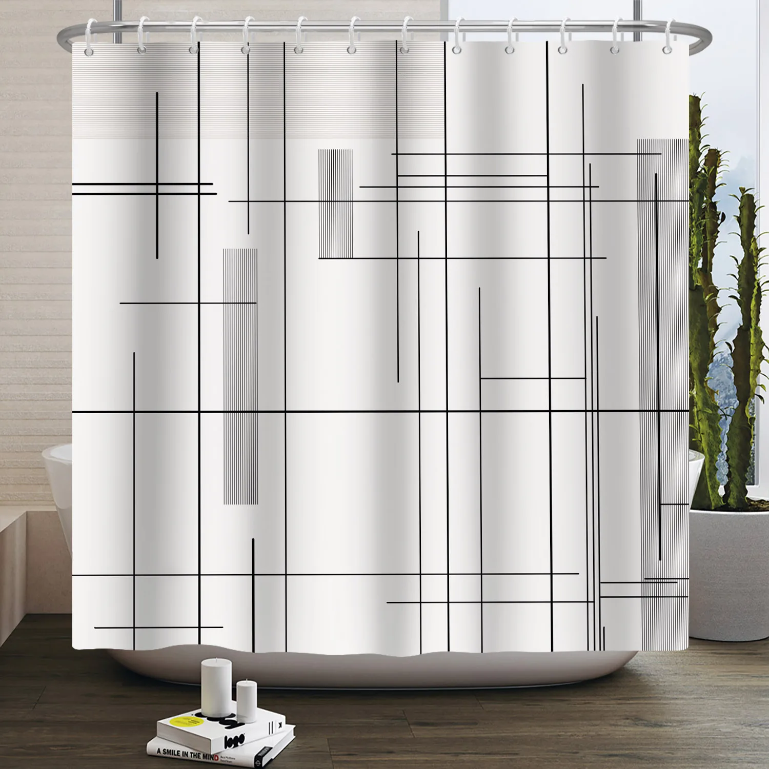 Simple Line Pattern Shower Cur - Home Bathroom Partition recension och pris